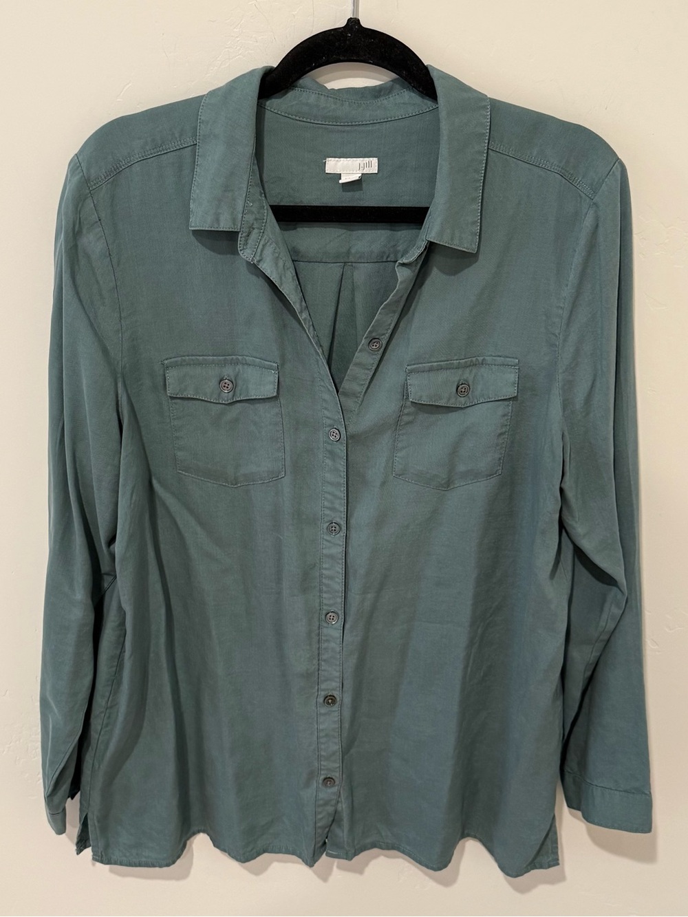 J. Jill Teal Button-Down Tensel Shirt Womens Large Lyocell Classic Casual